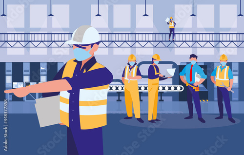 industrial workers men working with face mask