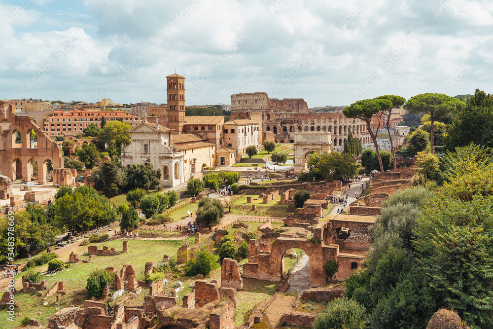 Aerial view of Roman Forum from Palatino Mount, Rome, Italy