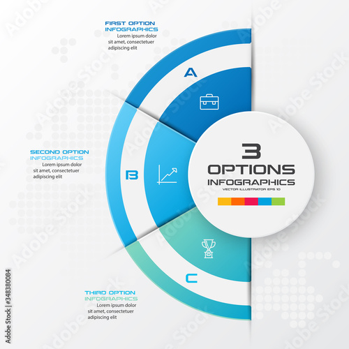 Half business circle infographics 3 steps,Abstract design element,Vector illustration.