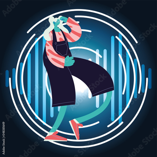 woman listening music and dancing