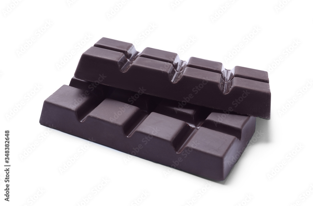 Pieces of delicious dark chocolate isolated on white Pieces of delicious dark chocolate isolated on white