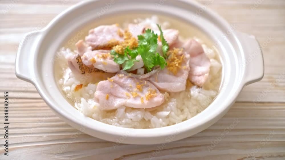 porridge or boiled rice soup with fish bowl porridge or boiled rice soup with fish bowl