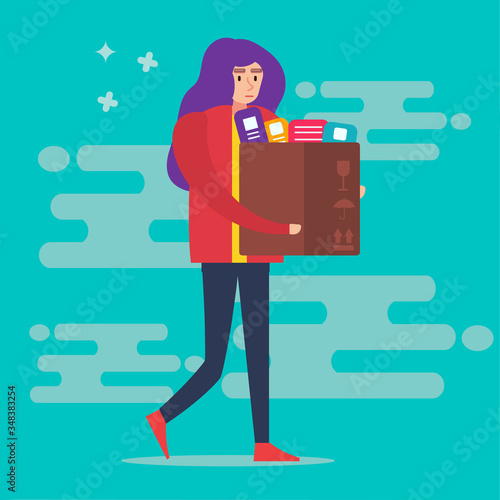 women holding box sad get fired vector illustration 