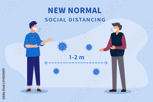 New normal after the epidemic the Covid-19. Social distancing. Space between people to avoid spreading COVID-19 Virus. Keep the 1-2 meter distance. Vector illustration © Alano Design