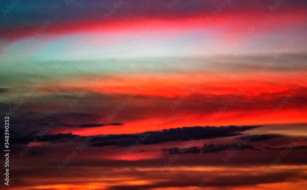 red sunset in the sky, blue, cloudscape, vibrant, water, cloudscape, colorful, beauty, dramatic, evening