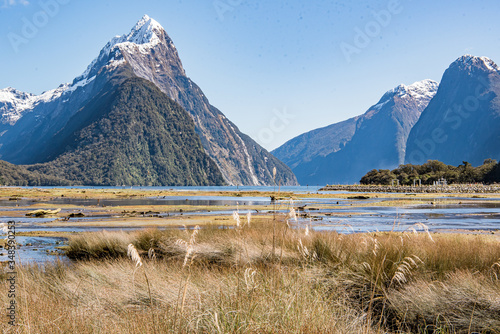 mitre peak in milford sound new zealand photo