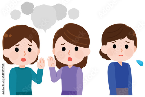 噂話をする女性　孤立する女性　イラスト