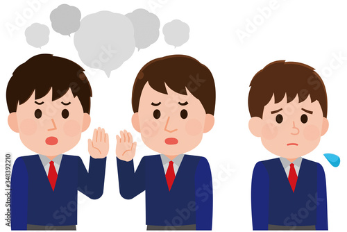 噂話をする男子高生　孤立する男子高生　イラスト