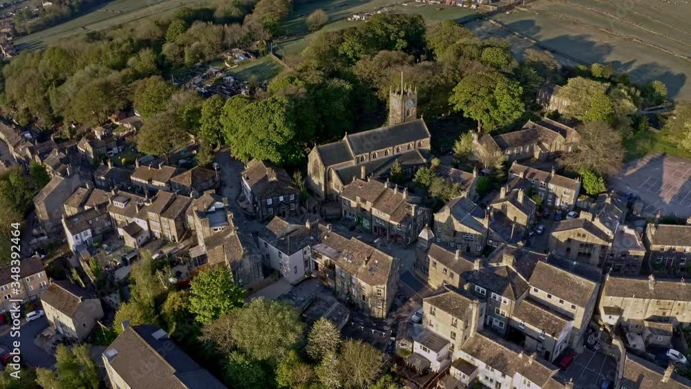Haworth, Keighley, West Yorkshire, UK, 05,06,2020. An aerial Shot of Haworth main street, near Keighley, West Yorkshire home of the Bronte Sisters Haworth, Keighley, West Yorkshire, UK, 05,06,2020. An aerial Shot of Haworth main street, near Keighley, West Yorkshire home of the Bronte Sisters