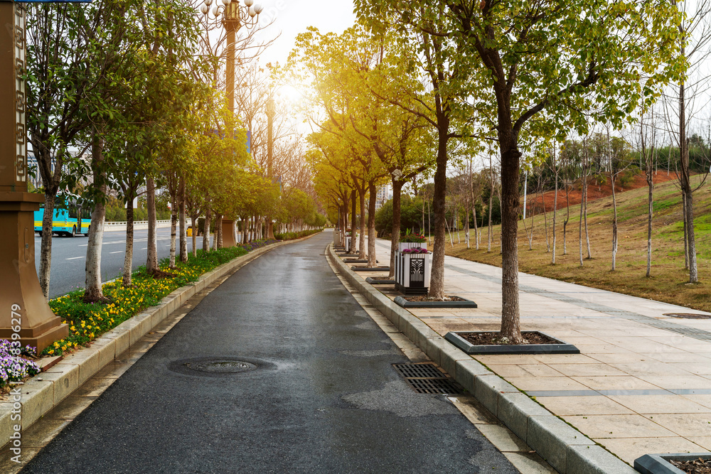 Empty urban road and buildings in China