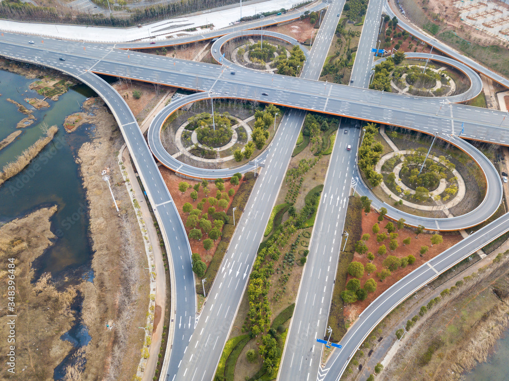Transport junction traffic road with vehicle movement aerial view by drone Transport junction traffic road with vehicle movement aerial view by drone