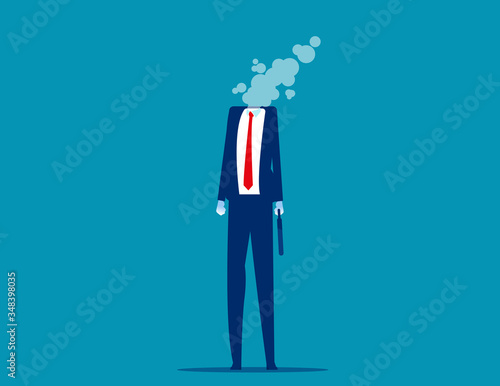 Businessman dissolves in smoke. Flat cartoon vector style design