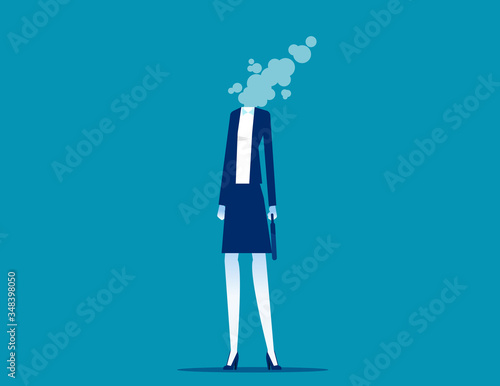 Businesswoman dissolves in smoke. Flat cartoon vector style design