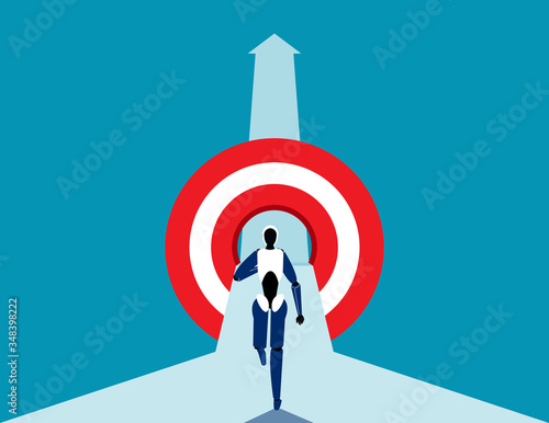 Artificial inteligence running through target. Business growing. Flat vector cartoon style photo