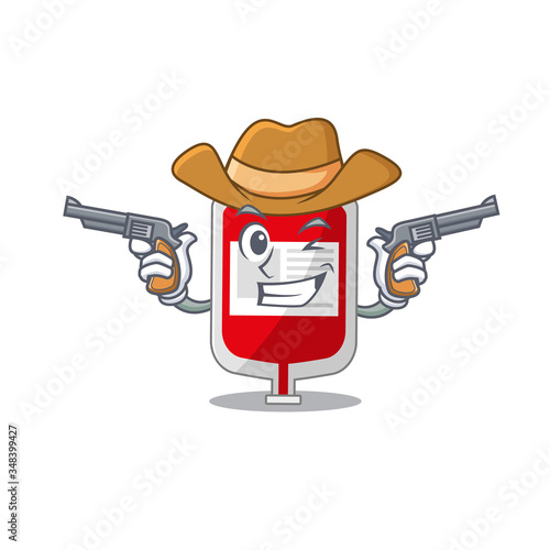 Cartoon character cowboy of blood plastic bag with guns