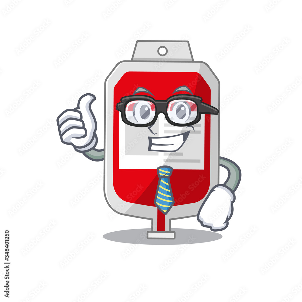 cartoon drawing of blood plastic bag Businessman wearing glasses and tie