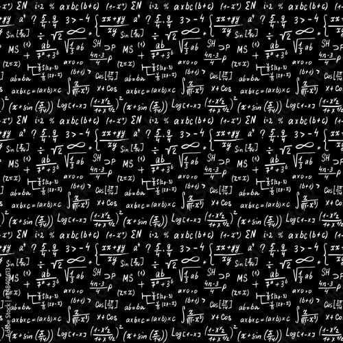 Math formulas seamless pattern, hand drawn, mathematical equations, vector illustration