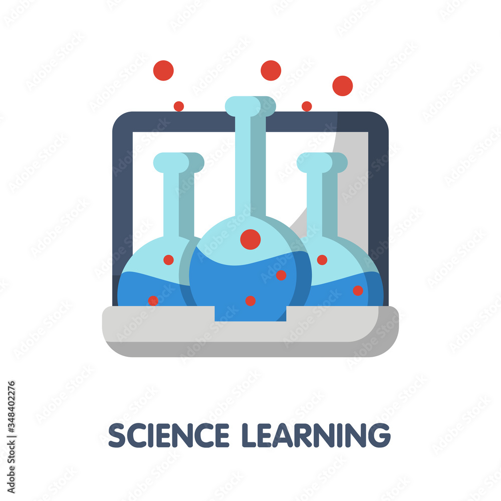 Science learing online flat style icon design illustration on white background Science learing online flat style icon design illustration on white background