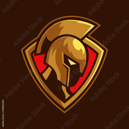 Spartan on the shield sport logo design 
