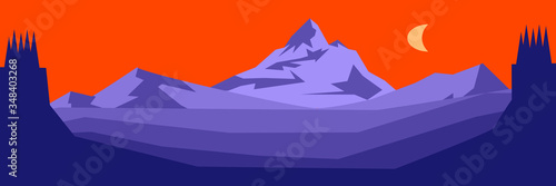 Abstract vector panorama with mountain range in phantom blue tones.