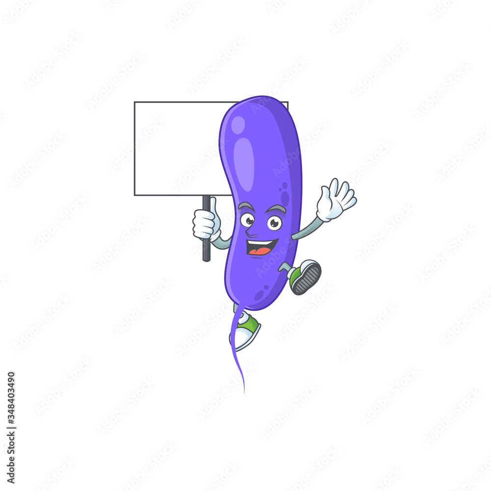 Cute cholerae mascot design smiley with rise up a board Cute cholerae mascot design smiley with rise up a board
