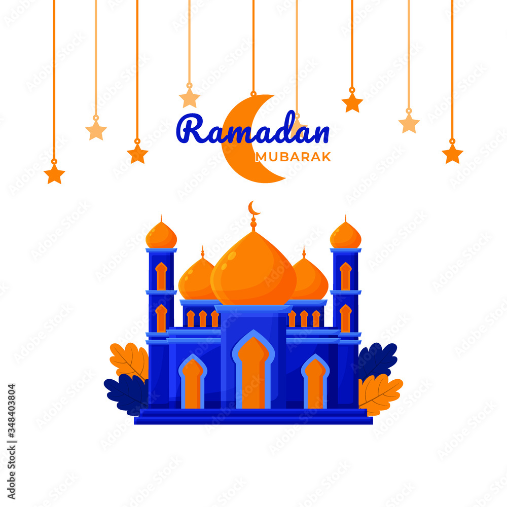 Ramadan Mubarak. Muslims Celebration. Mosque Concept Vector Illustration
