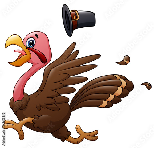 Cartoon turkey run in a hurry