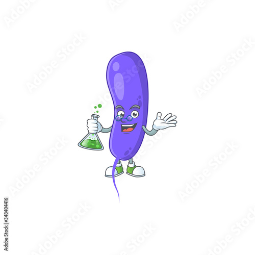 Cholerae smart Professor Cartoon character holding glass tube on the lab