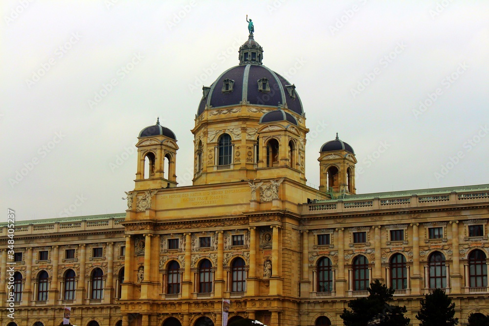 The upper part of the old building on the square of Maria Theresa. Natural history museum in Vienna.