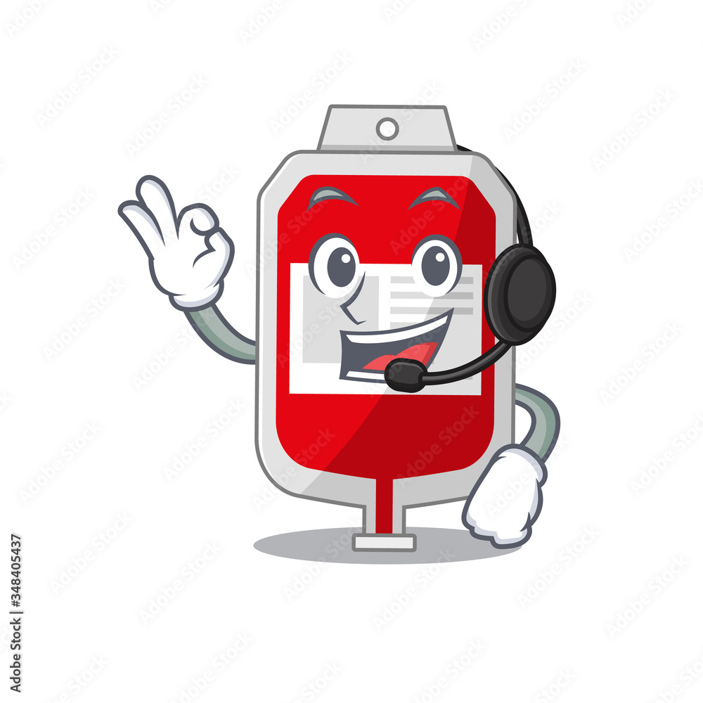 A stunning blood plastic bag mascot character concept wearing headphone