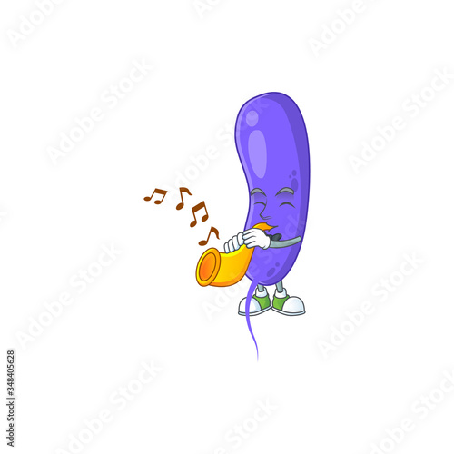 Talented musician of cholerae mascot design playing music with a trumpet