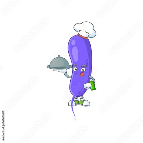 A cholerae chef cartoon mascot design with hat and tray