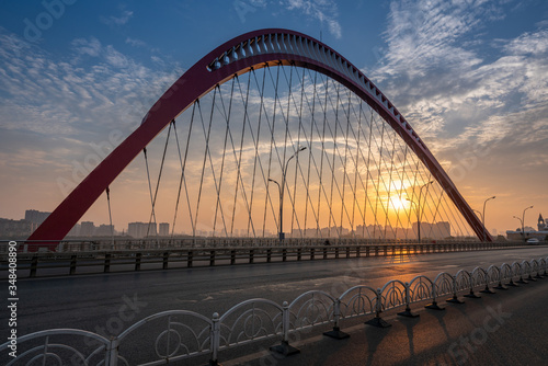 Cable stayed bridge at sunset