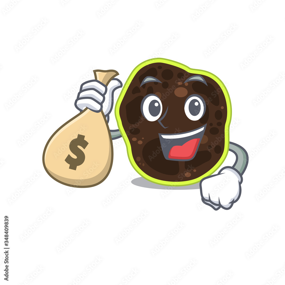 Naklejka premium Crazy rich firmicutes mascot design having money bags
