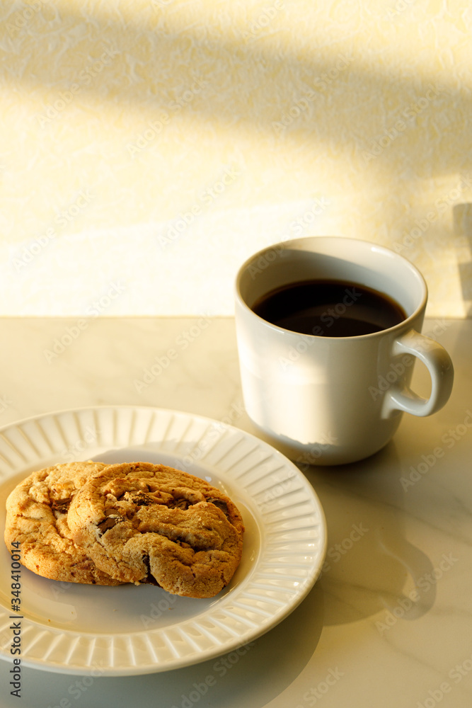 cups of coffees on white marble table in morning light cups of coffees on white marble table in morning light