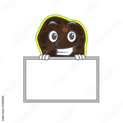 Firmicutes cartoon design style standing behind a board