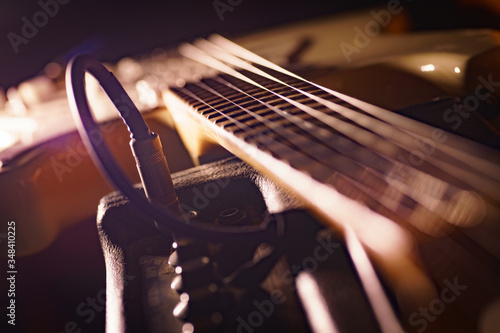 close up of electric guitar detail depth of field