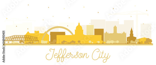 Jefferson City Missouri Skyline Silhouette with Golden Buildings Isolated on White.