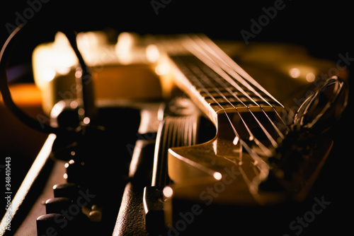 close up of electric guitar detail depth of field