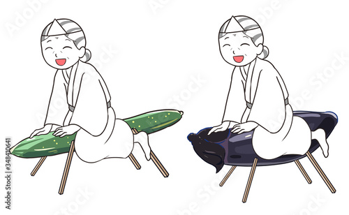 精霊馬に乗るご先祖(女性)