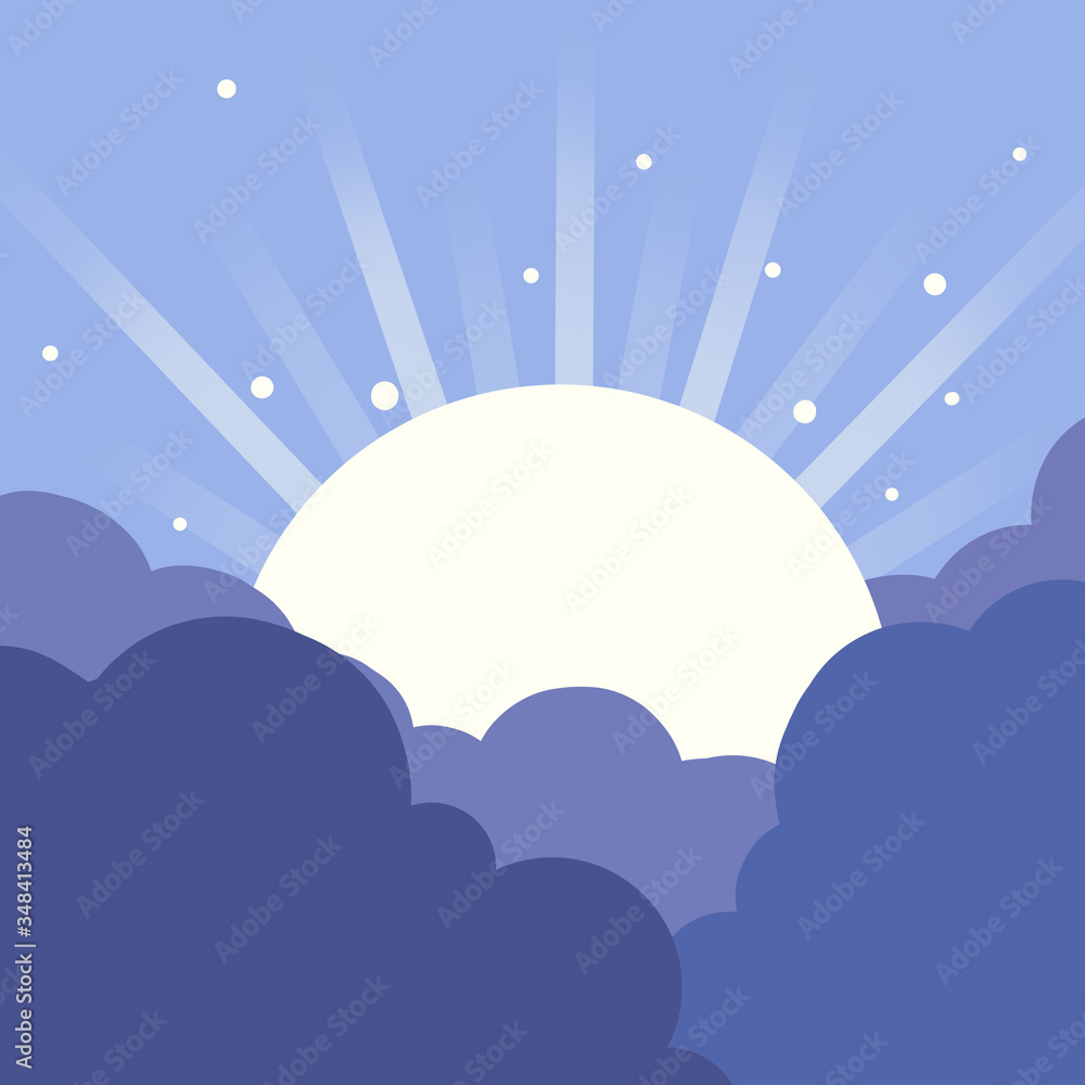 The sun shining in the clouds. Plane illustration The sun shining in the clouds. Plane illustration
