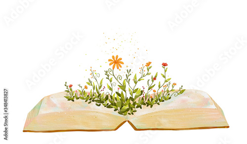 Beautiful plants grow in the book.