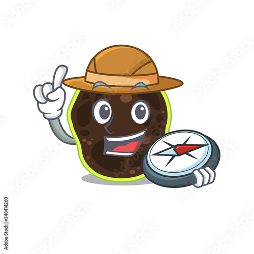 mascot design concept of firmicutes explorer using a compass in the forest