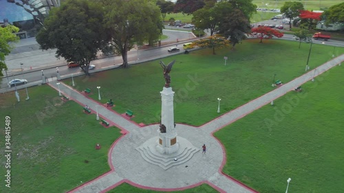 Aerial view of a stately cenotaph in the center of Memorial Park, Trinidad and Tobago photo
