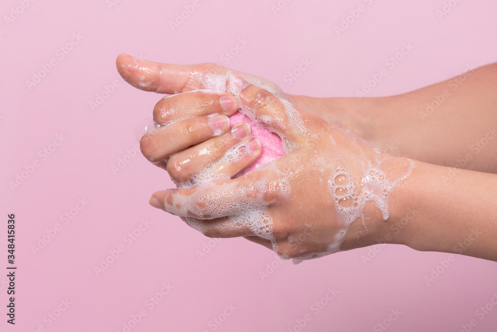Hygiene to protect human health from viruses, hand washing with soap process. Hygiene to protect human health from viruses, hand washing with soap process.