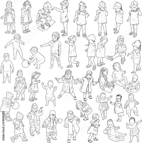 thirty seven child silhouettes collection isolated on white