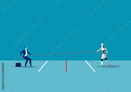 A business man is tug of war with robot ia concept vector illustrator