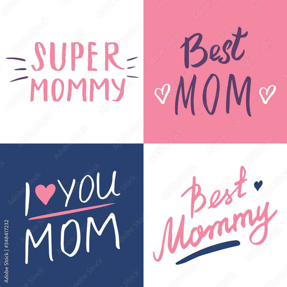 Super mom, Calligraphic Letterings signs set, printable phrase set. Vector illustration