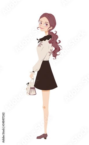 Girl holding bags. Cartoon characters