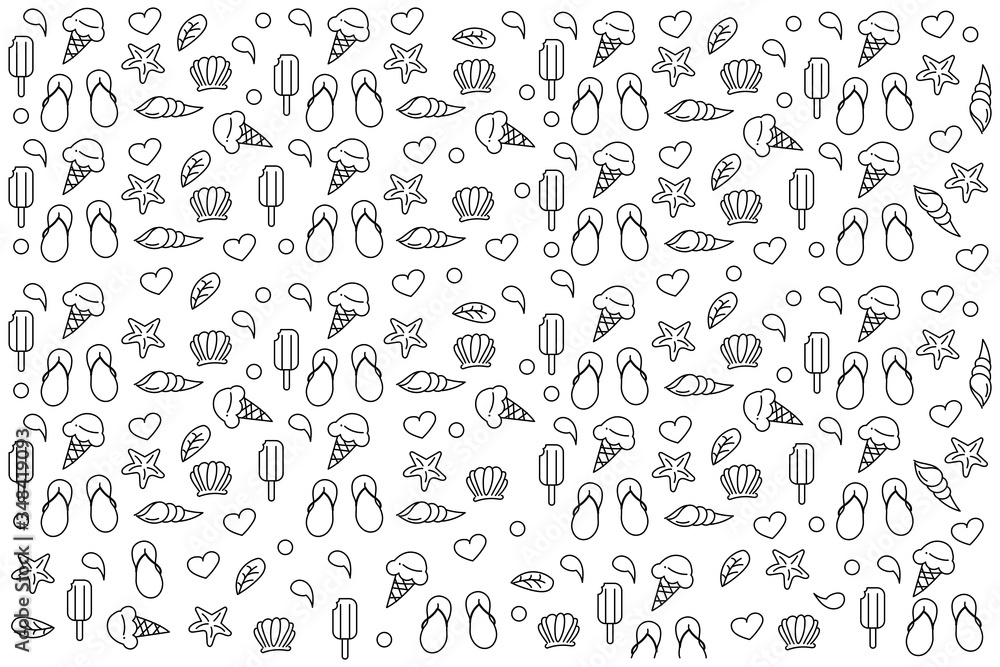 Lineart Hello summer doodle set decoration element. Pattern Summer Doodle vector illustration background Lineart Hello summer doodle set decoration element. Pattern Summer Doodle vector illustration background